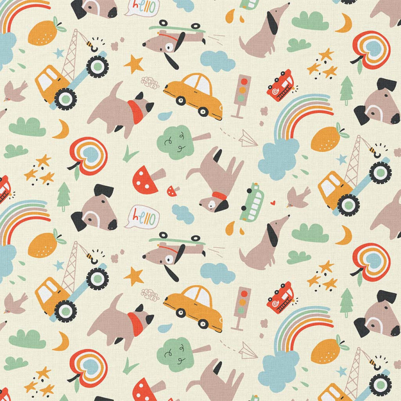Printed Cotton SNOOP Ecru / Yellow